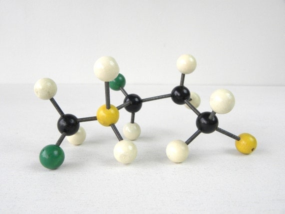 Vintage Molecular Model, Atomic, Chemistry, Yellow, White, Black, Green, 1950's-60's
