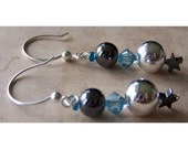 Midnight Black Stars & Cool Pacific Swarovski Earrings