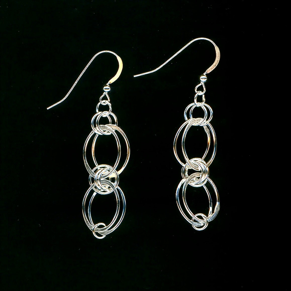 Oval Chainmaille Sterling Silver Earrings