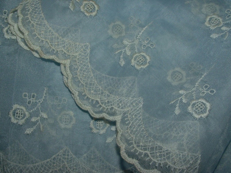 Vintage Embroidered Blue Nylon Fabric - 3 Pcs. - 8 Yards