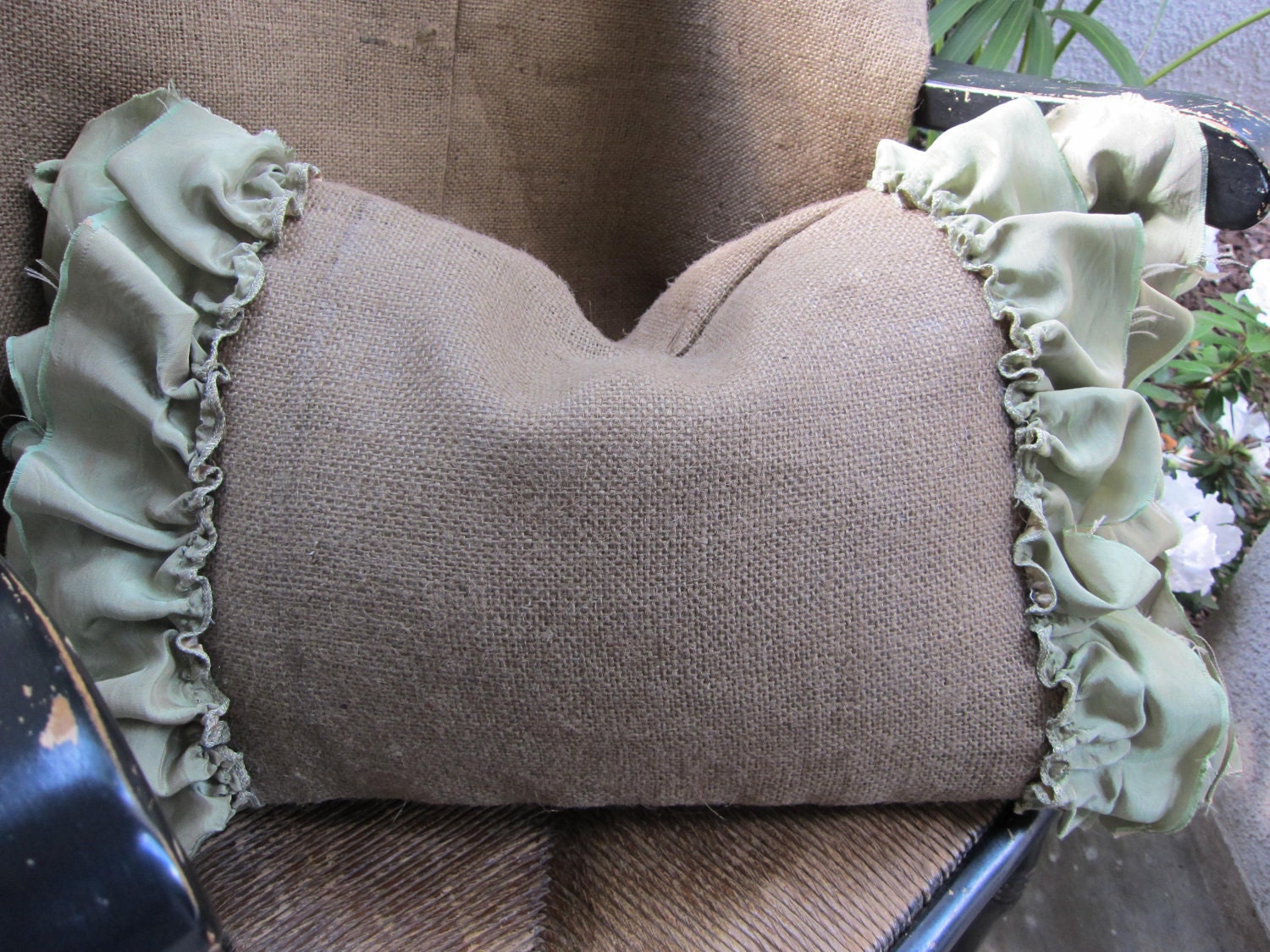 Sale Satin & Burlap Ruffled Pillow
