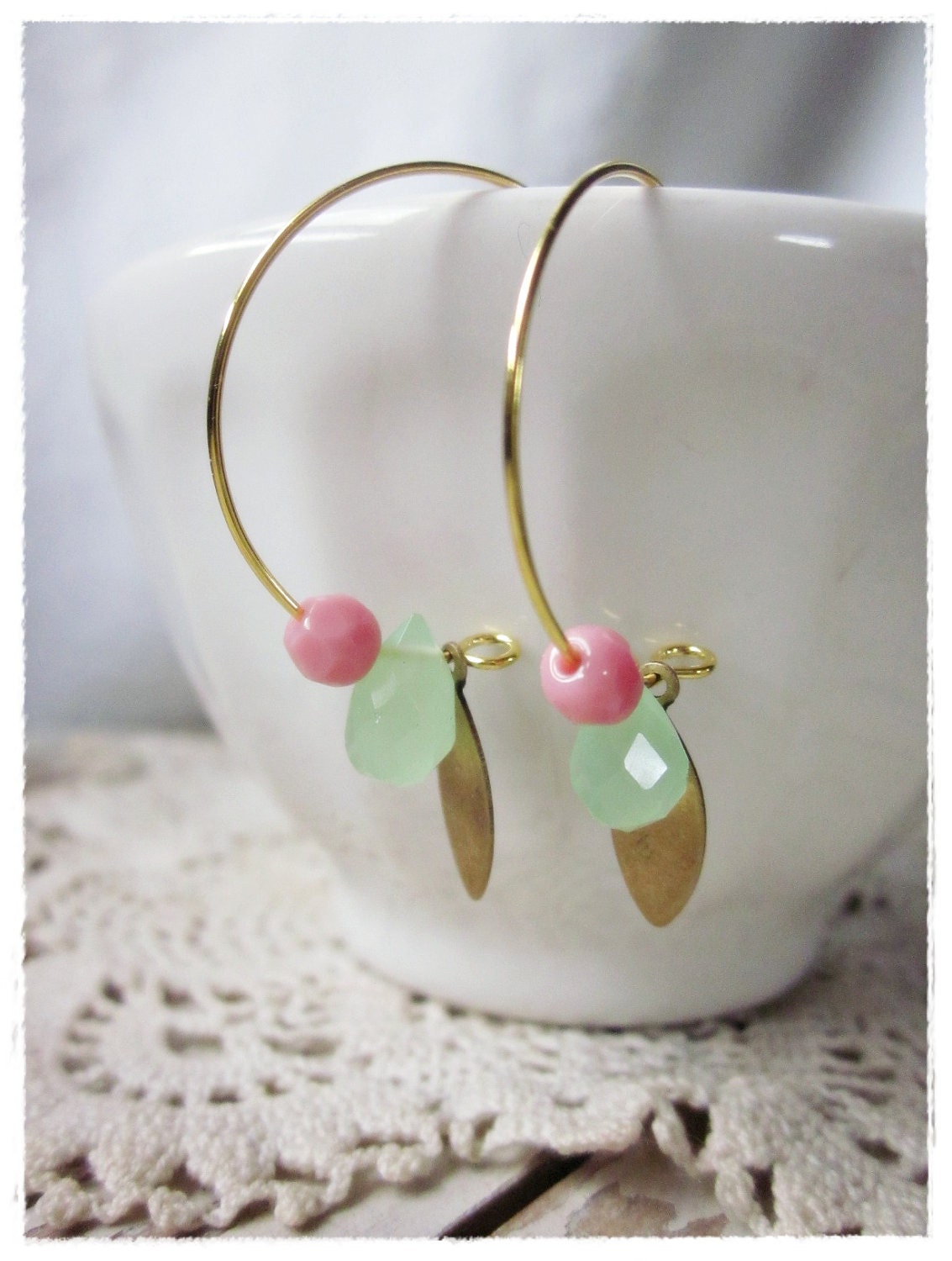 Pastel Hoop Earrings, End of Summer Sale, Pink, Green, Shabby and Chic, Eco Friendly Jewelry