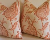 Set of Two - Decorative Pillows - 20 inch - Duralee Lucinda 3 Melon - Persimmon - Orange - Cream - Paisley - Floral - ready to ship - studiotullia