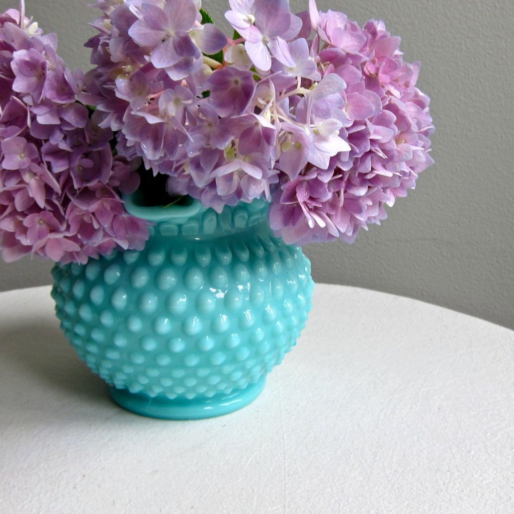 Turquoise Blue Hobnail Milk Glass Vase by Fenton - Large
