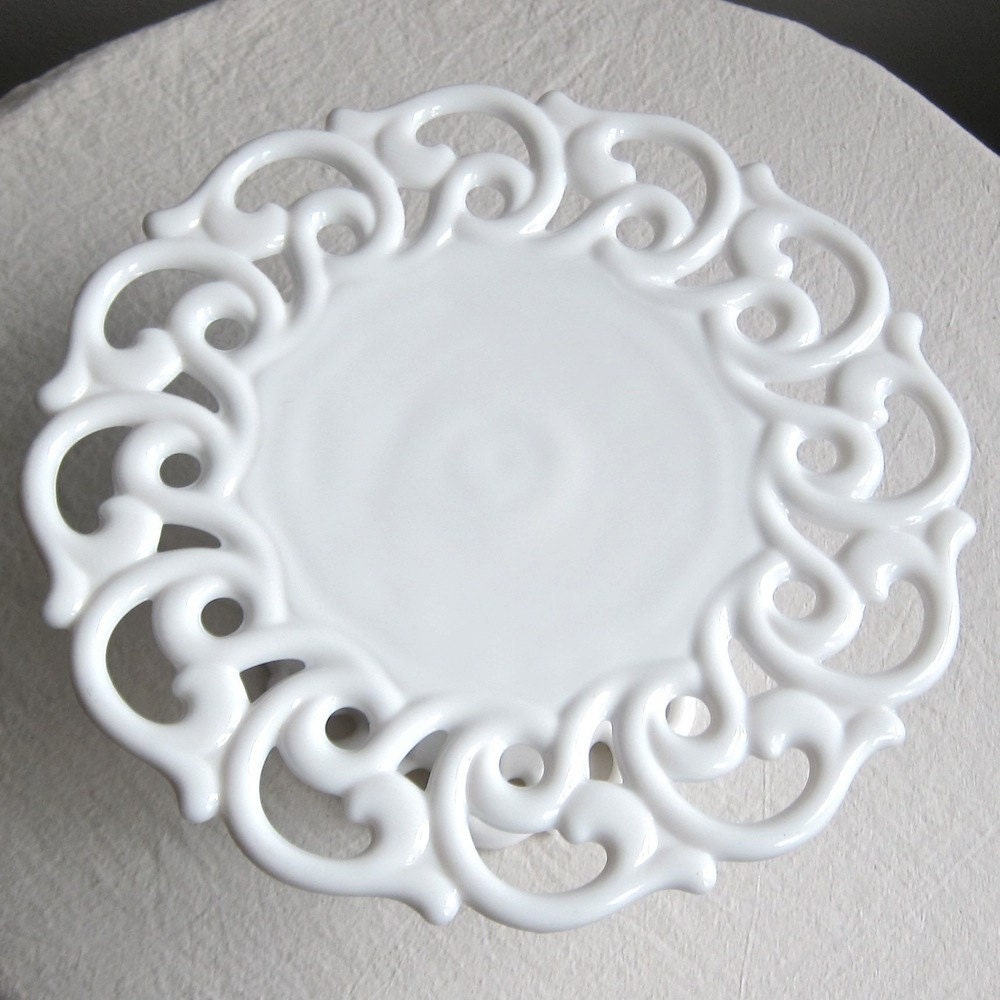 Milk Glass Cake Stand by Fostoria in the Monroe Pattern