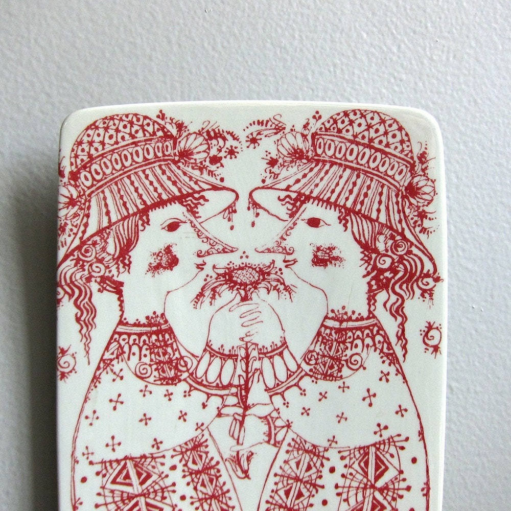Bjorn Wiinblad Danish Modern Ceramic Plaque Dish in Red