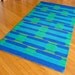 1960s Danish Modern Wool Throw Rug - Reversible Blue and Green Mod Pattern