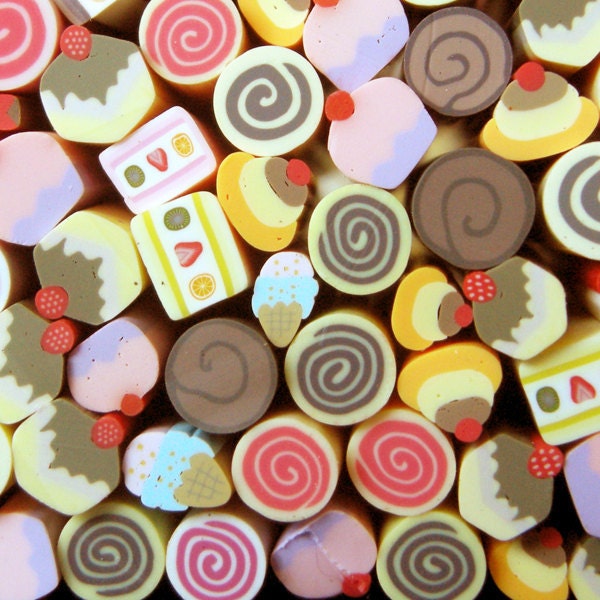 Miniature Sweets Canes Mix Assorted Polymer Clay Cane Fimo Cane Set (10 pcs BY RANDOM / 5cm Long) Kawaii Cupcake Swiss Roll Nail Art CSW