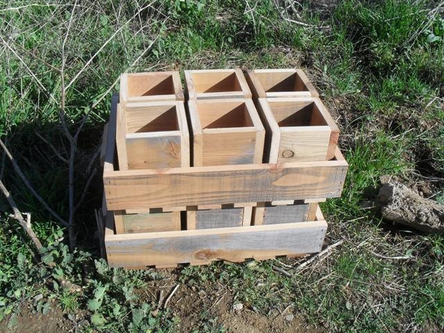 Handmade Herb Garden Pots and 2 Wood Carrying Trays Recycled Resurfaced Repurposed Wood Balcony herb garden Apartment garden Cedar SET OF 2