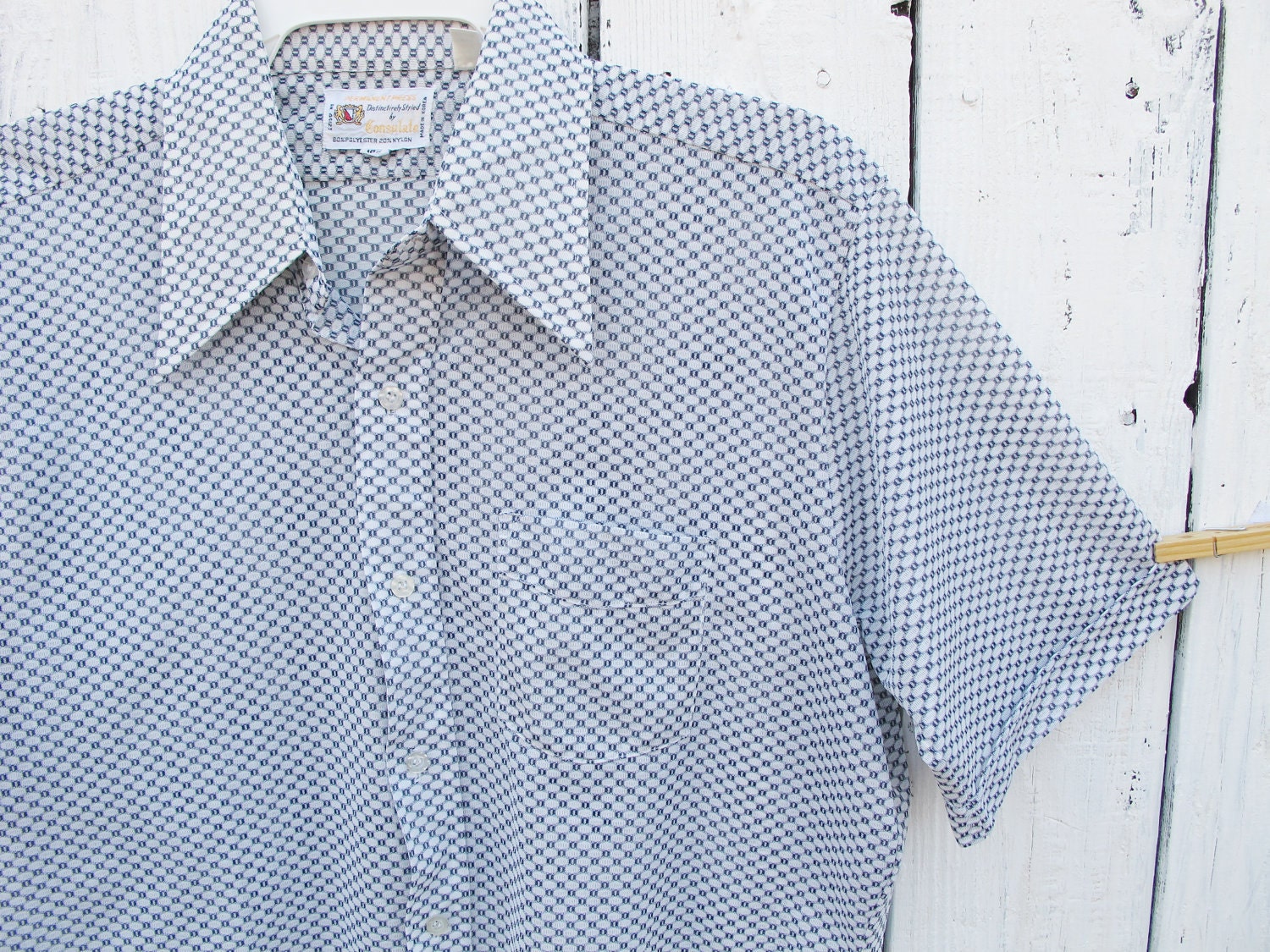 70s Men's Blue and White Shirt - LARGE