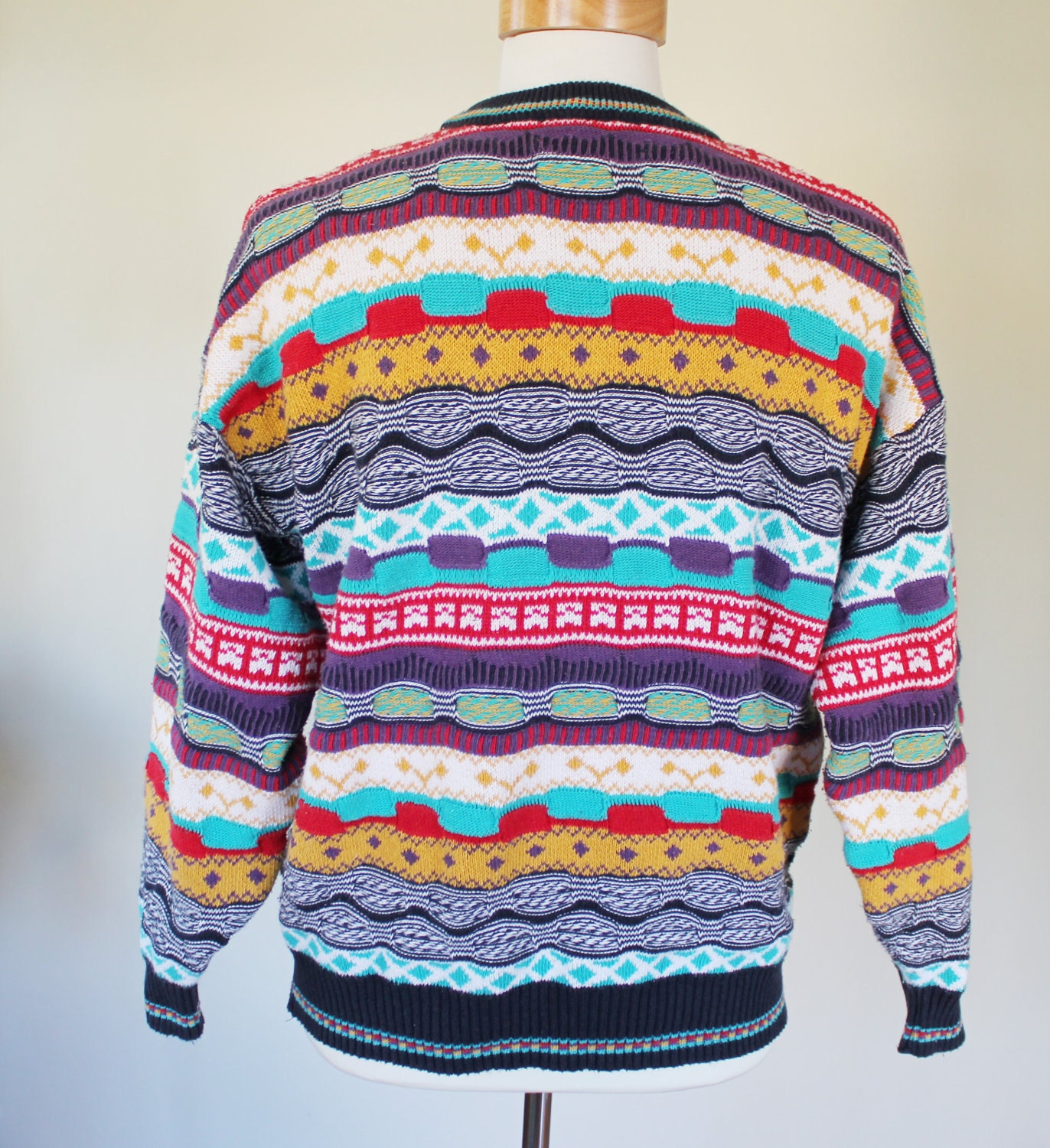 80s Vintage Crazy Colorful Sweater - XL