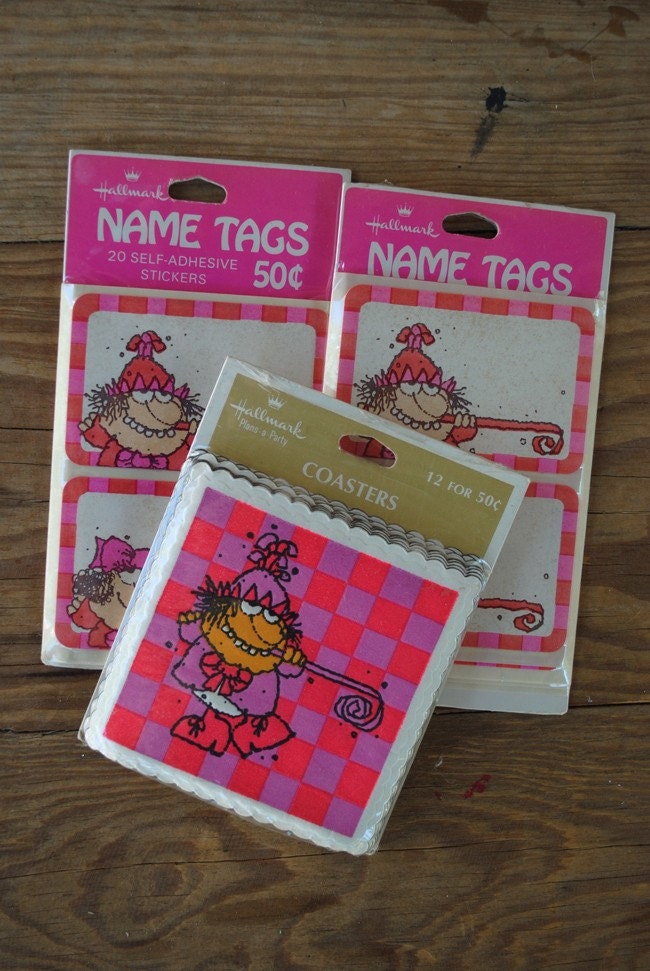 vintage party name tags and coasters by hallmark