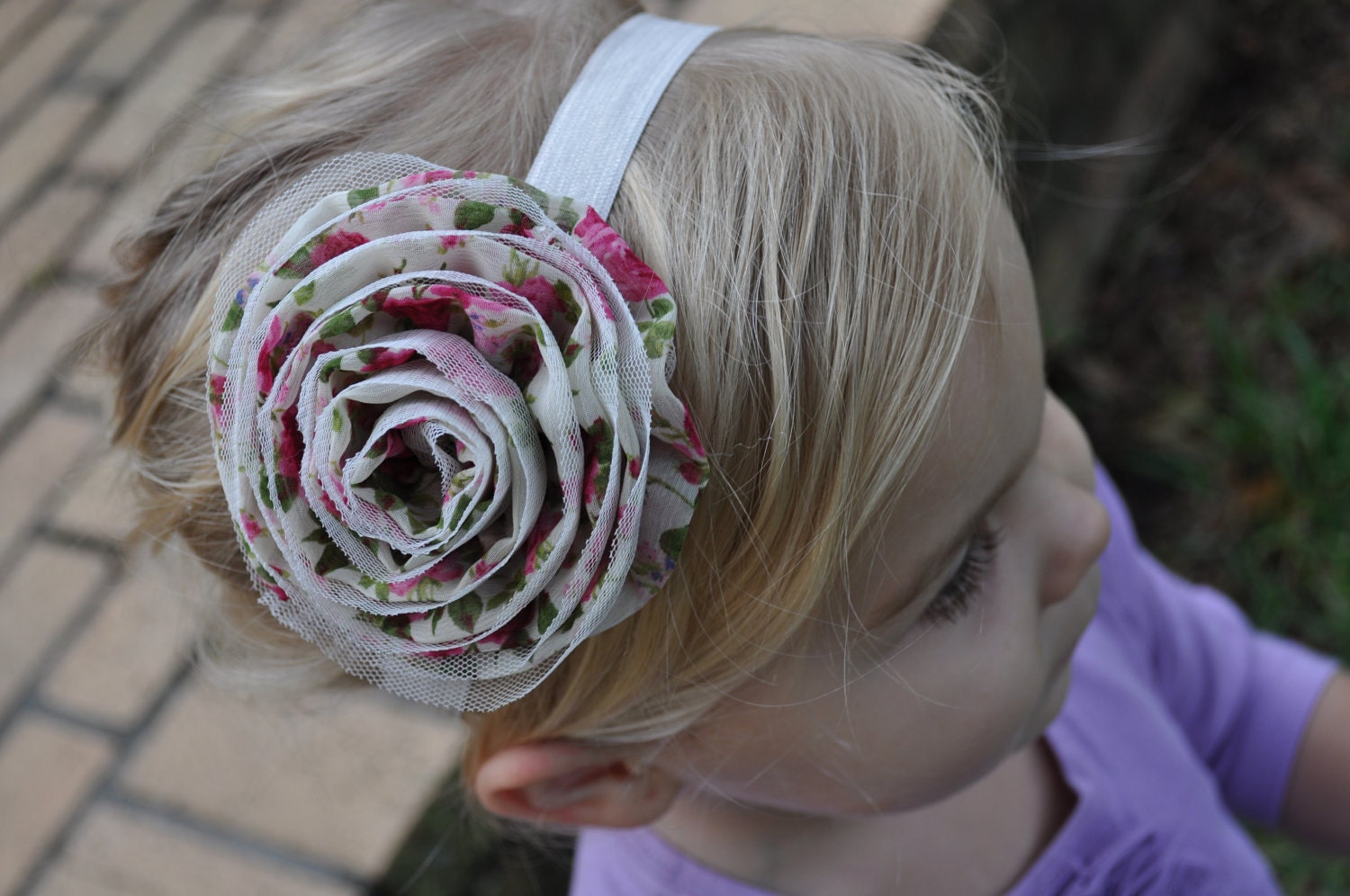 Holiday BlOoM--Cranberryy, Green & Ivory-- Organza and Chiffon Fabric Flower Headband- Very FRILLY, Very FUN-- Size Customizable