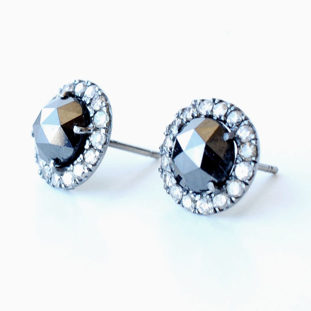 Black Diamond Earrings, Rose Rose Cut Black Diamond Earrings, Diamond Studs, Black Diamond Studs, Pave, Antique Finish Earrings, Nixin