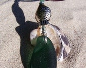 Sea Glass Necklace in Jade with Silver Fish Accent