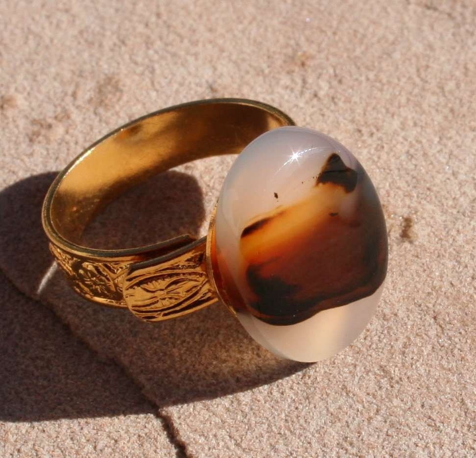 Items similar to Gold Montana Moss Agate Adjustable Ring on Etsy