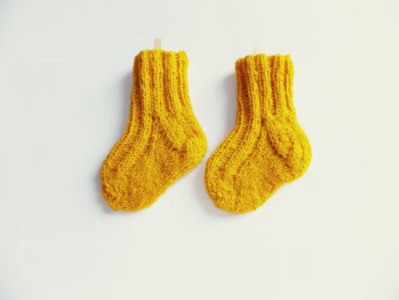 Knitted socks, baby socks /Mustard yellow/ autumn colors - eljuks
