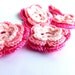 Crocheted flowers pink applique, embellishment, scrapbooking, Valentines day decorations /set of 6/