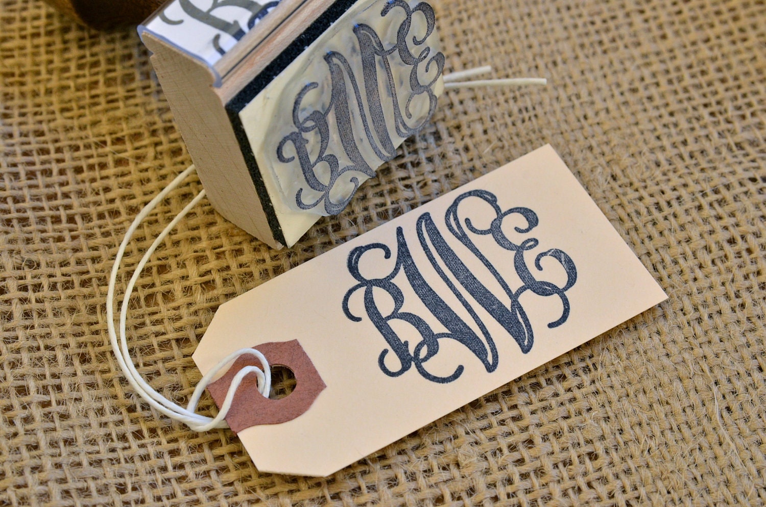 Custom vine monogram wooden hand stamp - 10 to 14 day turnaround timeframe