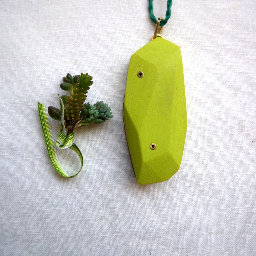 Spring Green Succulent faceted pendant on a green cord by Hybrid Handmade, Cari-Jane Hakes