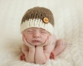 Little Knit Two Tone Beanie for Baby in Cream and Bark, Adorable Photography Prop and Ready to Ship