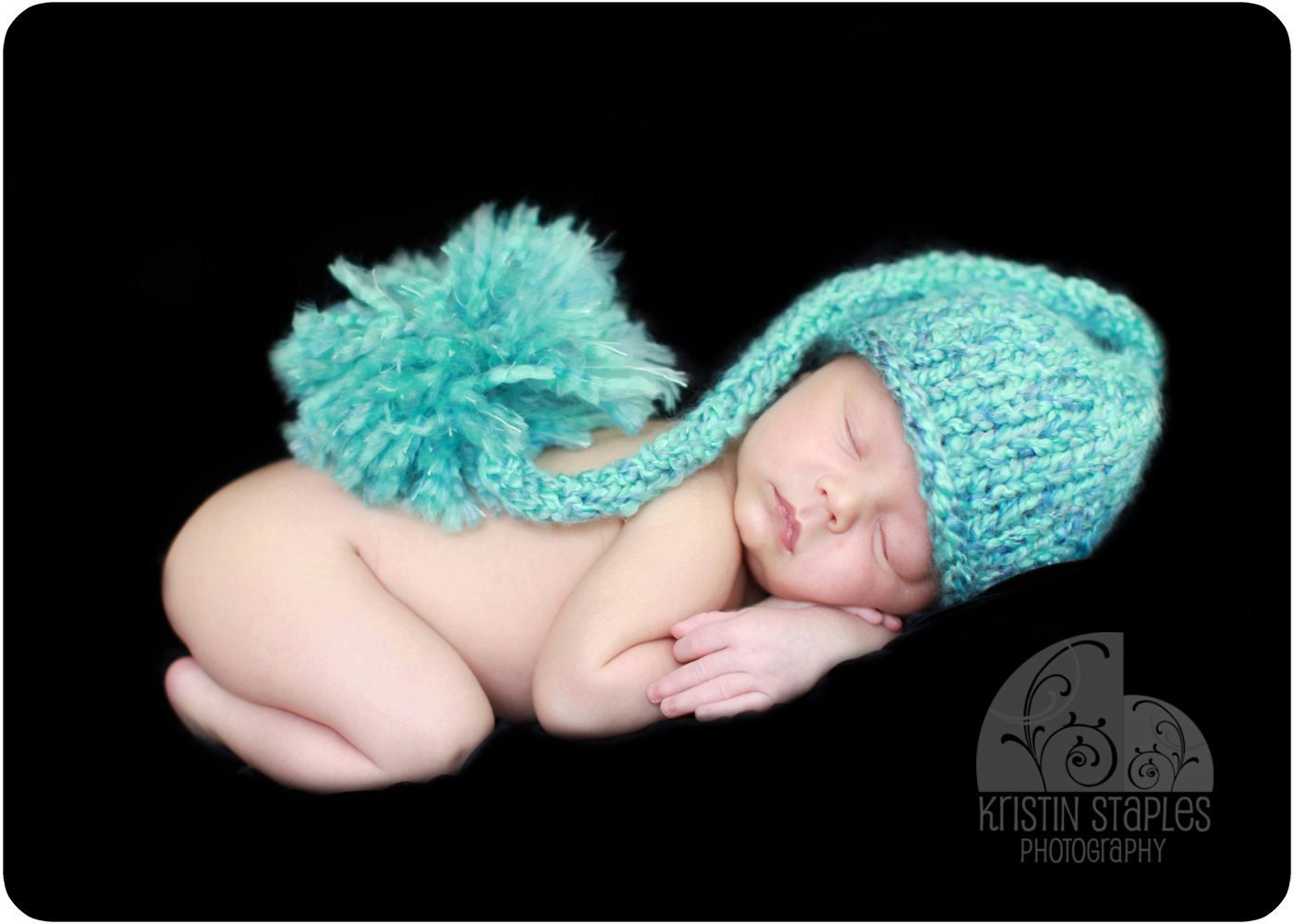 Little Elf Knit Baby Hat in Blue Waterfall or Color You Choose, Beautiful Photography Prop