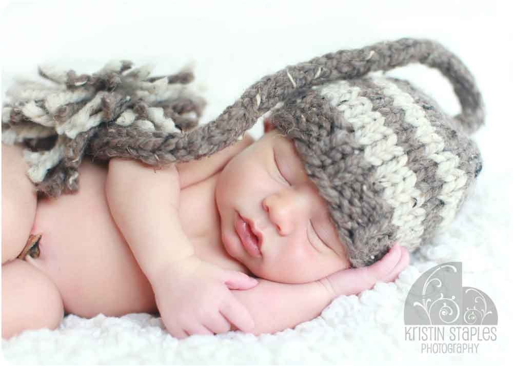 Striped Elf Knit Baby Hat in Wheat and Barley Blends, Adorable Photography Prop for Baby