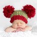 Little Square Knit Pom Pom Baby Hat in Christmas Colors