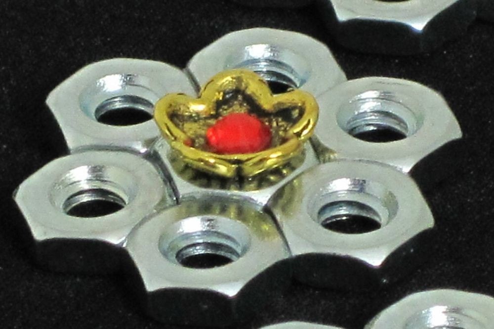 Industrial Hardware Flower Necklace With Red Swarovski Crystal Handmade By HardwareHoney Jewelry