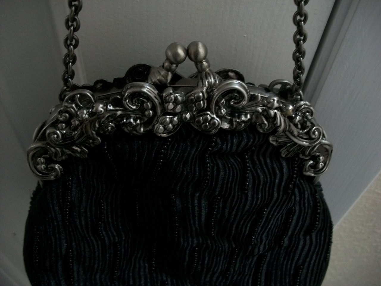 Black Beaded Victorian Style Purse