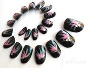 Nail Art Salsa Dancer (black, seafoam green, pink, feather design, carnival, acrylic tips, fake, 3D, nails)