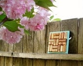 Trivet - wine corks, turquoise blue, repurposed by Lolailo