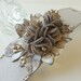 Cream Leather Cuff Bracelet White With Gold Leather Flowers