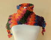 Beauty of Rainbow / Hand Crochet Neck Warmer Scarf Shawl Neck Collar Crochet Cowl Purple Pink Green