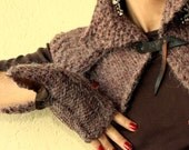 Here Comes the Storm / Old Rose Hand Knit Capelet, Scarf / Chunky Neck Warmer / Leather,Wool, Alpaca  / Fall-Winter Accessories