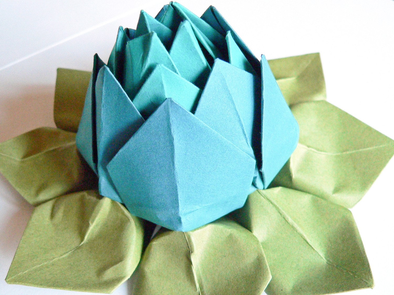 Origami Lotus Flower Decoration or Favor // Teal, Peacock, and Moss - paper flower, hostess gift, send flowers directly