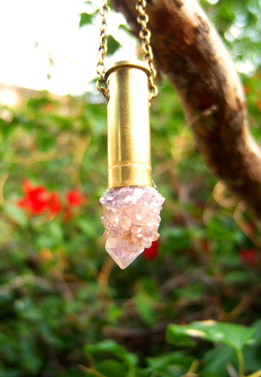 CLEARANCE-L.A. Raised-Stone of Fey 5-Amethyst Spirit Cactus Crystal-.38 Bullet Necklace
