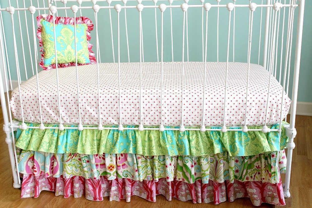 Custom Bumperless Crib Bedding - "Whimsical Garden" design