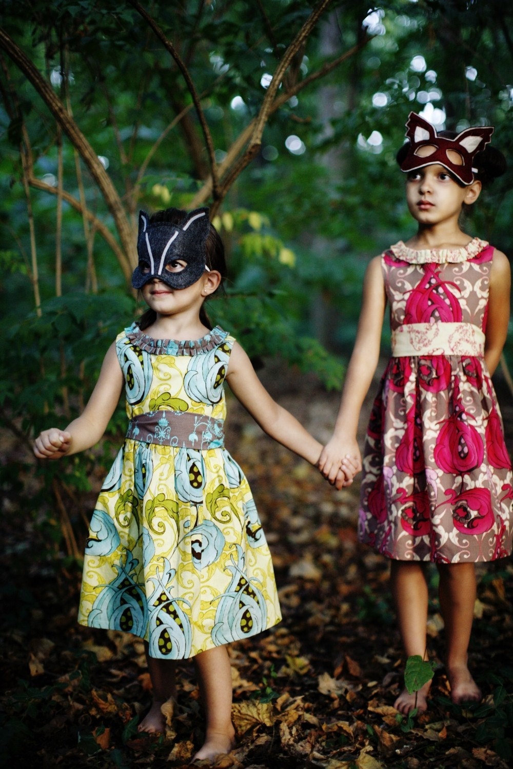 Enchanted Forest Dress-  Girls Vintage party Dress - Chartreuse or Rasberry Colorway