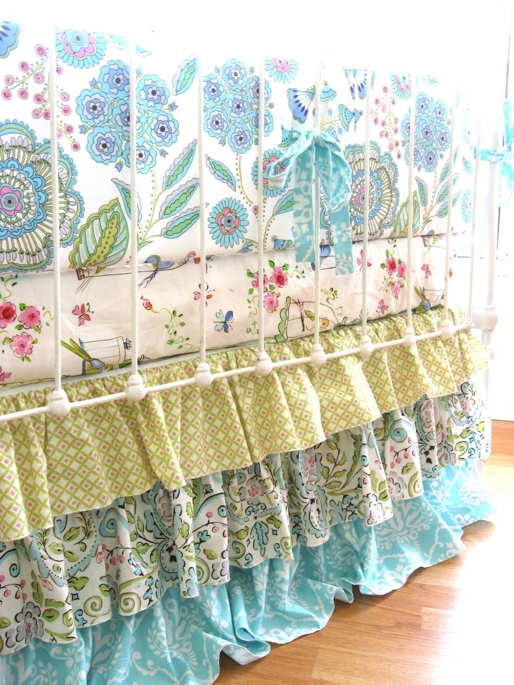 Tea Garden Ruffled Custom Boutique Crib Bedding Set
