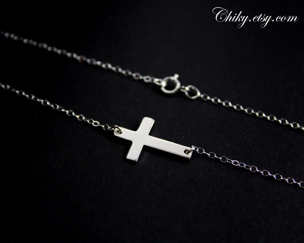 Sideways cross necklace, horizontal cross necklace, STERLING SILVER, kelly ripa, simple necklace, everyday wear, birthday gift