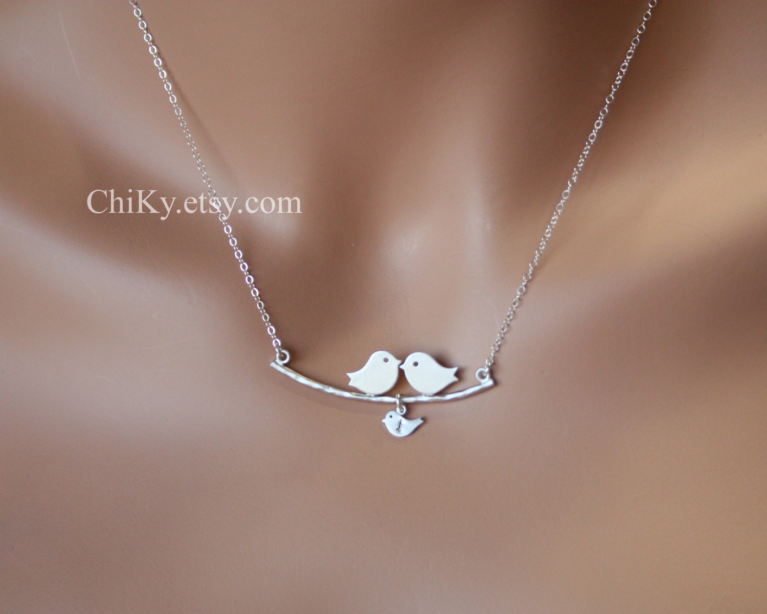 Bird necklace, INITIAL necklace, family necklace, bird jewelry, personalize new baby shower gifts, STERLING SILVER, mothers day gifts