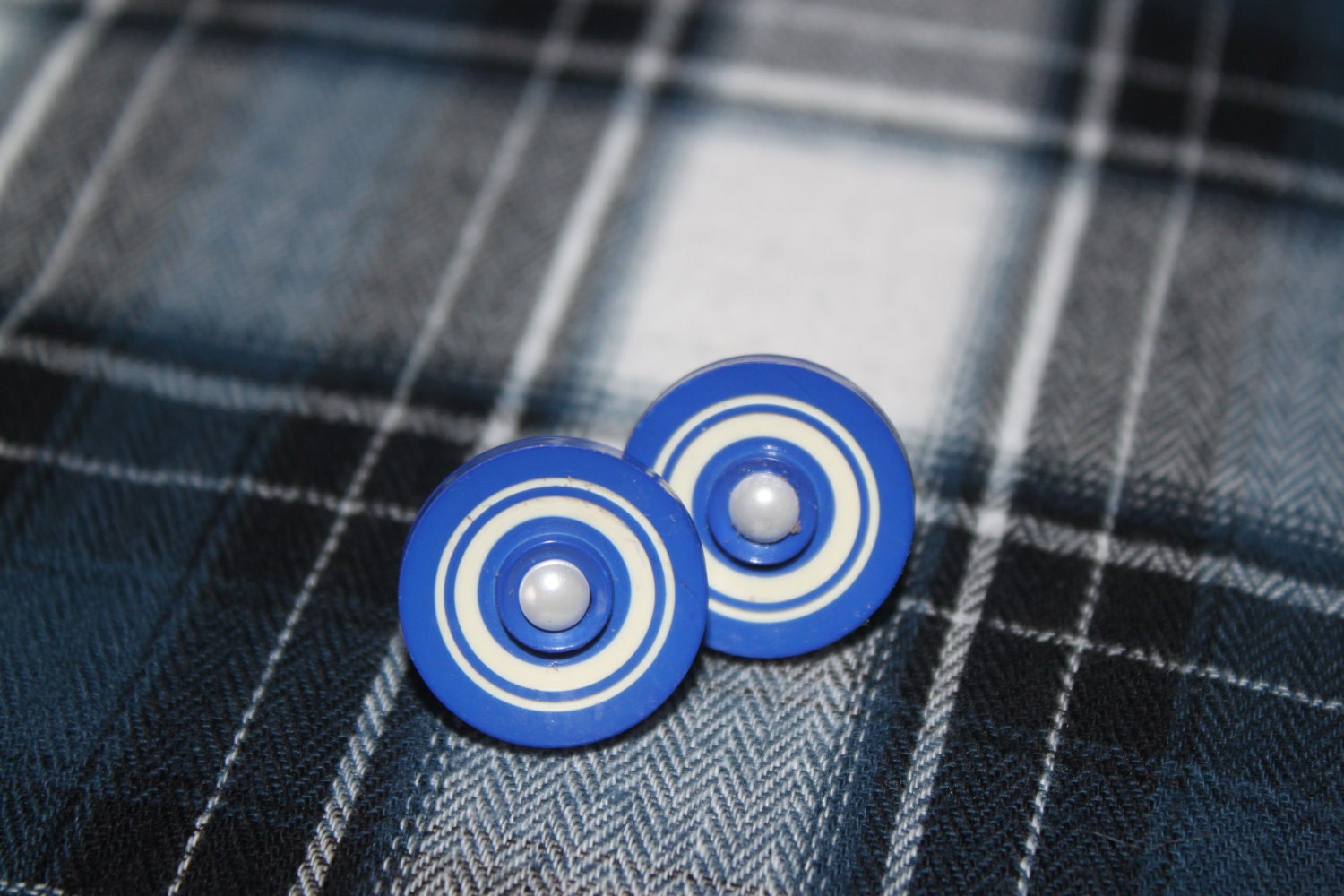 Vintage Blue and White Button Earrings