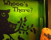 Spooktacular PEARLIZED Lime Green Serving Tray with a TRIO of "Whooo's There" Halloween Owls