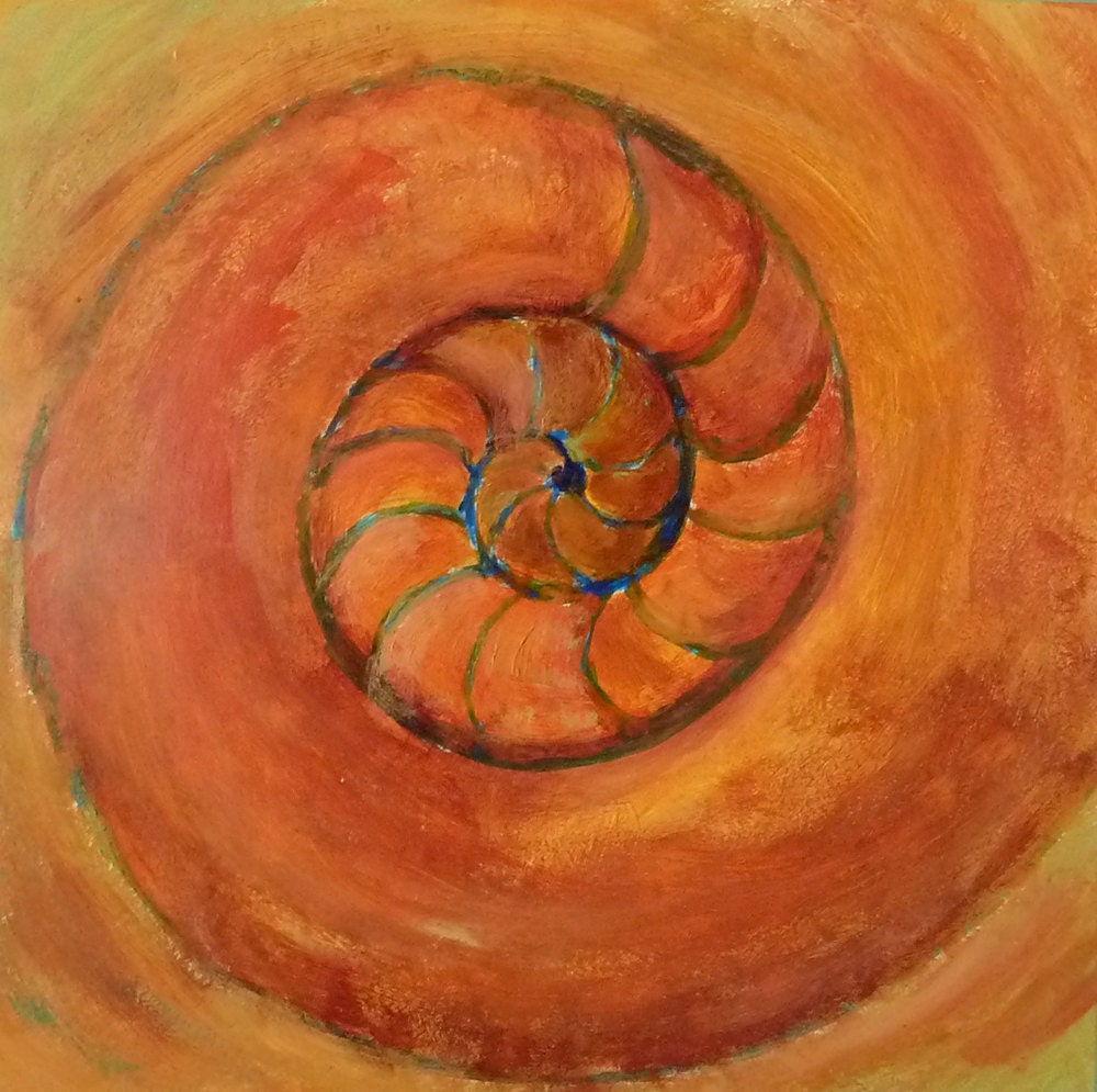 original painting, orange shell spiral