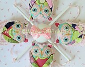 Cotton Fabric and Chenille Hanging Mobile Owls - Set of 4 mini mobile owls - Custom Infant Baby Mobile Set Nursery Decor - Please Convo