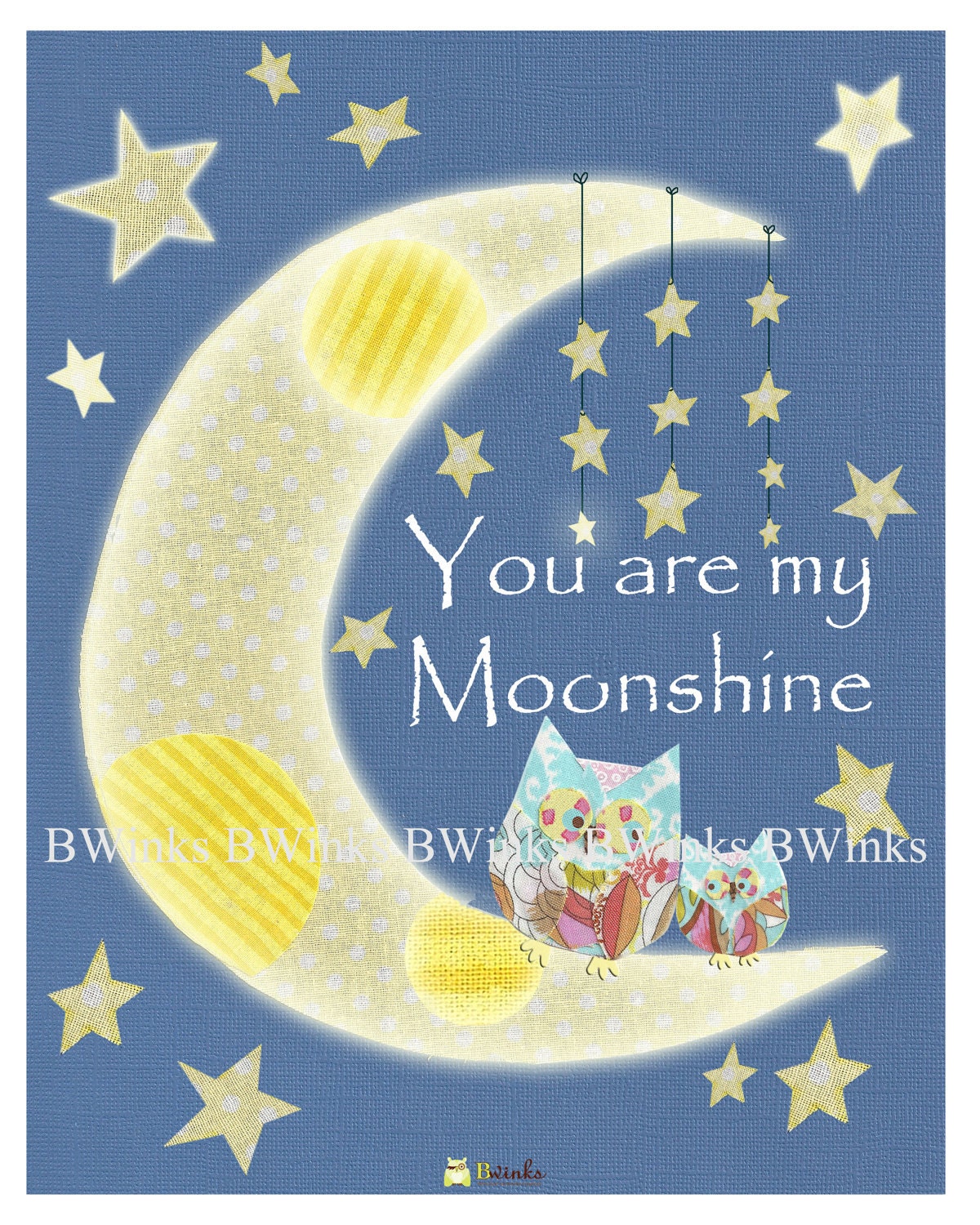 Nursery Art Print - Owl Nursery Art Print - Children room decor- You are my Moonshine