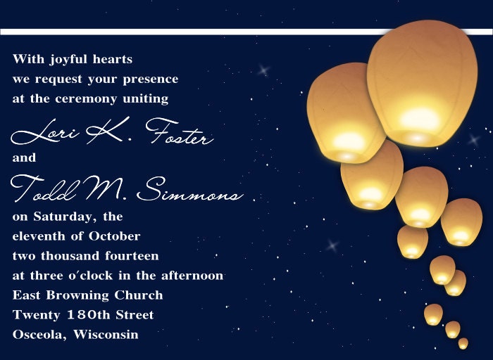 Glowing Love Lanterns Wedding Invitations and RSVPs- Set of 50