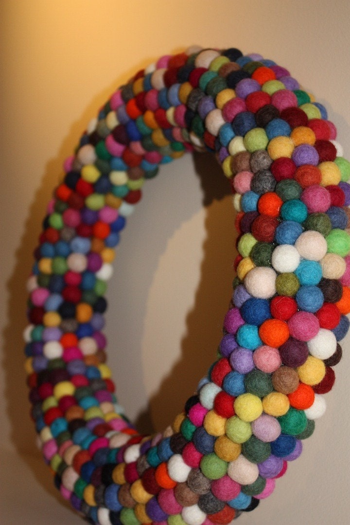 Felt balls wreath 38cm/15inches felt ball home decor