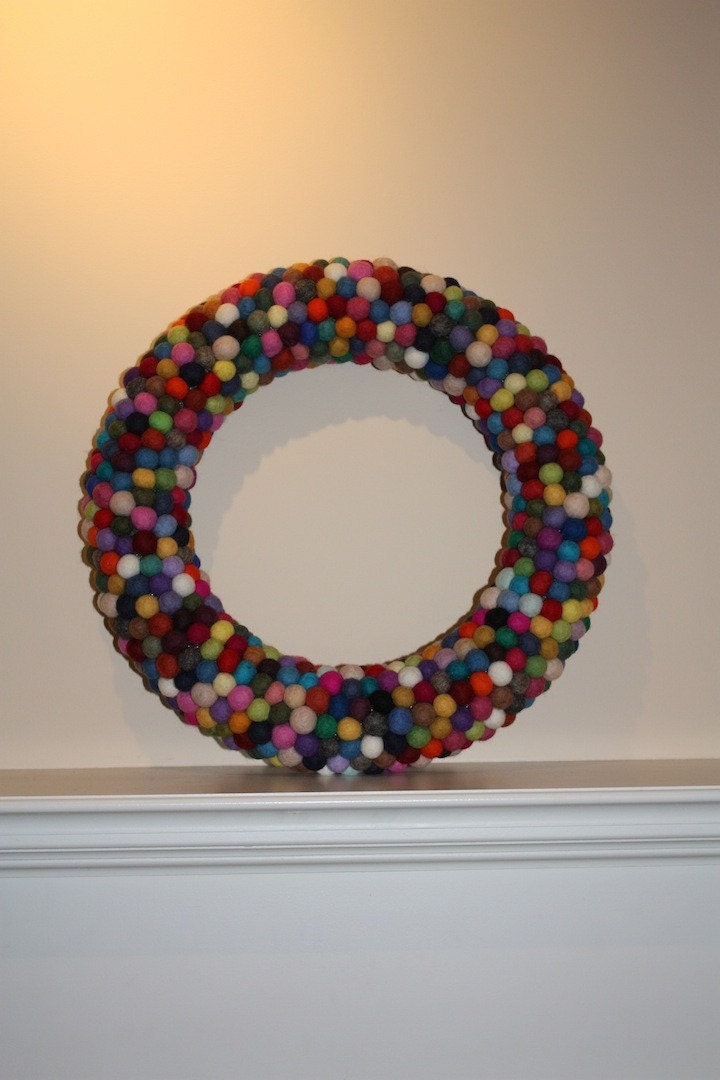 Felt balls wreath 38cm/15inches felt ball home decor